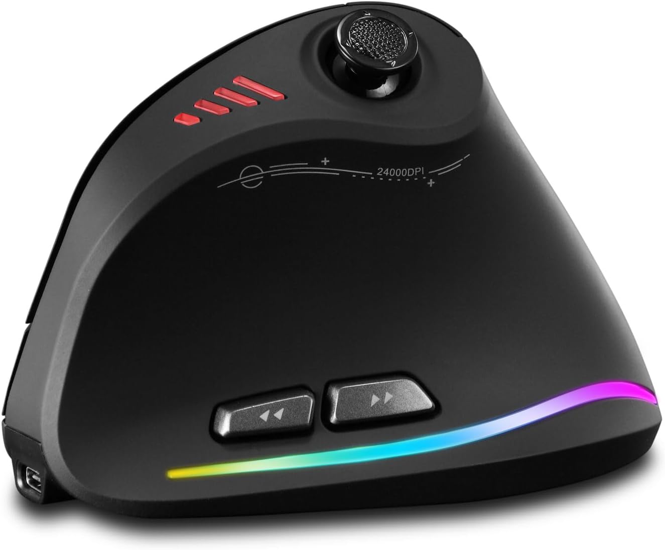 Bottom view of zelotes F18 mouse showing connection switch and receiver storage