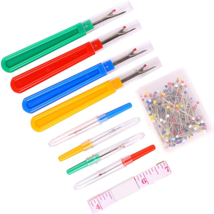 Lurrose 2sets Cross-Stitch Tools Kit Colorful Beaded Pins Durable Seam and Measuring Tape for Sewing and DIY Crafts Essential Embroidery Accessories