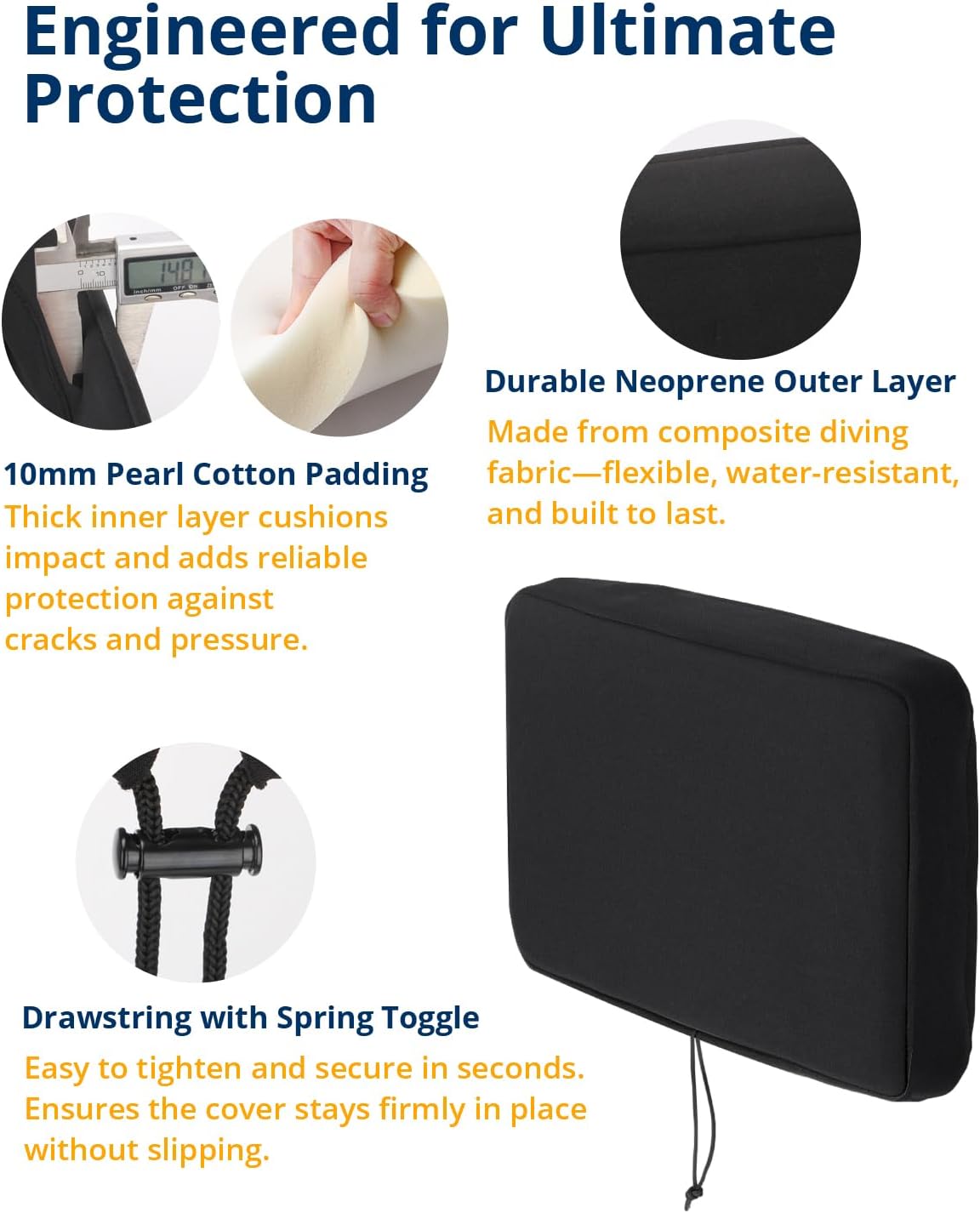 WEIGUZC 2-Pack Neoprene Protective Padded Cover for Rear Seat Entertainment Screen - for GMC Yukon/Tahoe/Suburban, Cadillac Escalade 2021-2025 2026-2mm Neoprene Dust Shield with Drawstring
