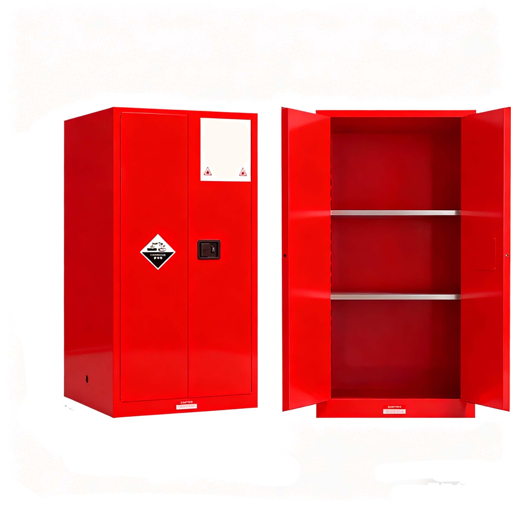Armario de Seguridad Contra Incendios de Doble Capa, con Cerradura de Enlace de 3 Puntos y Cubeta Antigoteo para Almacenamiento de Productos Químicos Peligrosos, Armario para red 64.96×23.23×18.11in