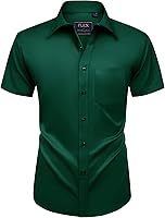 Vista 201 de Alimens & Gentle - Camisas de vestir con bolsillo y manga corta, de color liso y sin arrugas, estilo casual con botones, para hombres