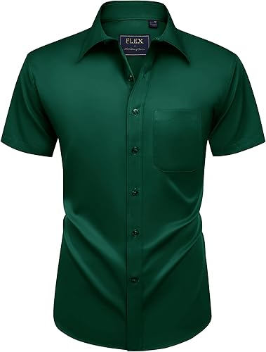 Miniatura 201 de Alimens & Gentle - Camisas de vestir con bolsillo y manga corta, de color liso y sin arrugas, estilo casual con botones, para hombres