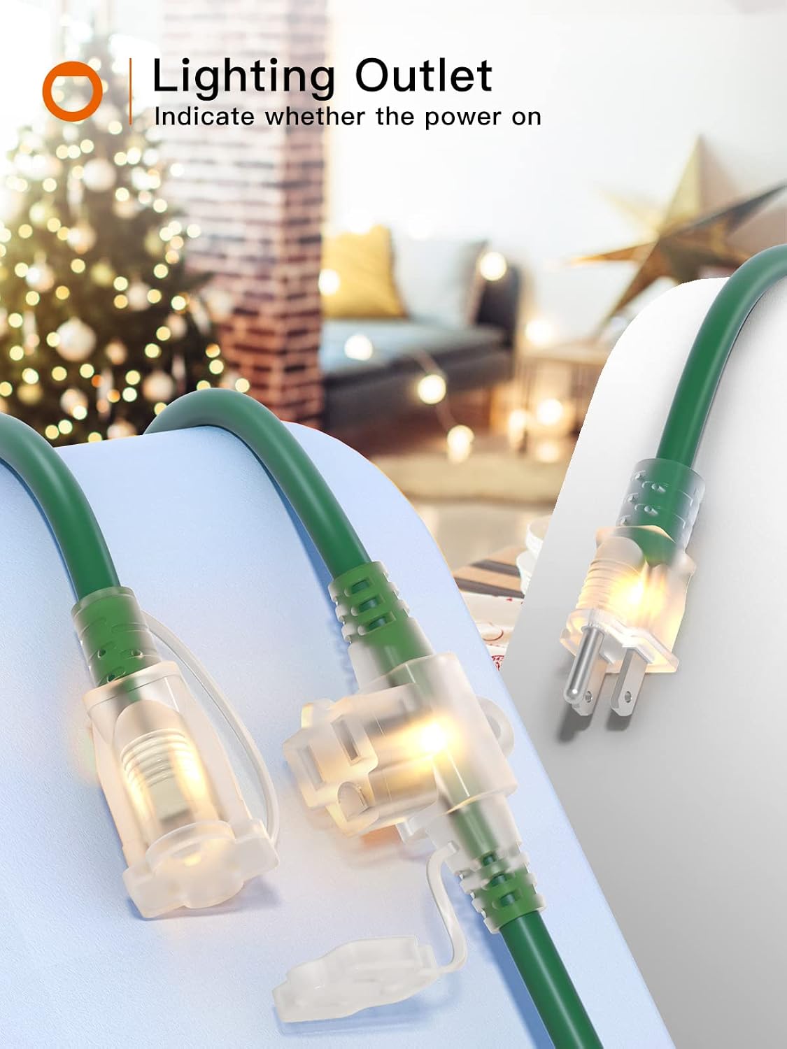 25Ft Outdoor Extension Cord with Mutil Outlets Evenly Spaced 3 Outlets 16/3 SJTW Weatherproof Power Cable for Indoor Outdoor Christmas Halloween with Indicator Lights ETL Listed