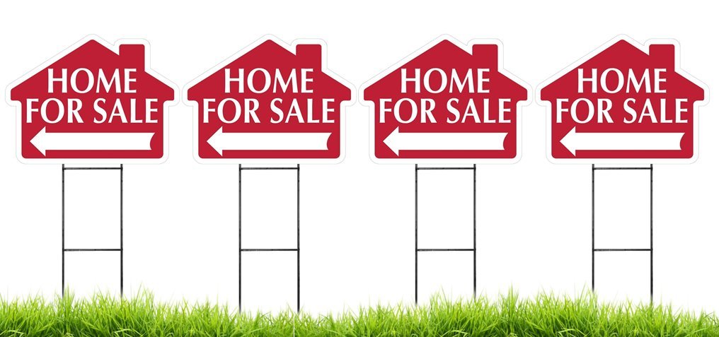 Home For Sale House Shaped Sign Kit with Stands - 4 Pack (Includes 4 signs and 4 stands) (Home for Sale 4 Pack)
