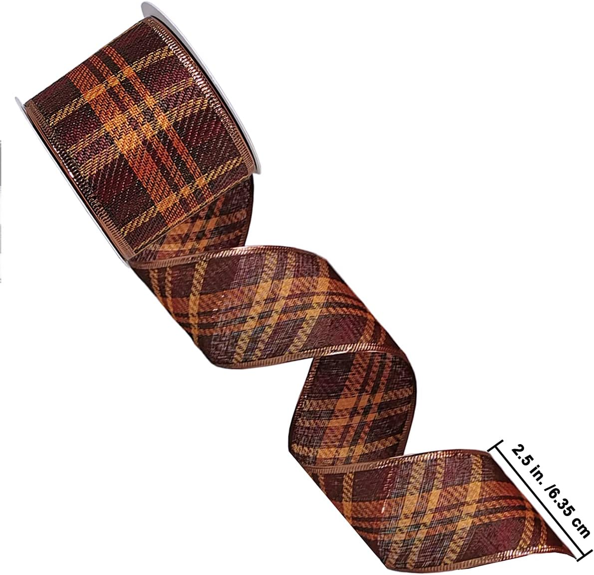 Winlyn 8 Rolls 48 Yards Assorted Fall Plaid Wired Ribbons Buffalo Check Ribbon Glittered Random Fiber Mesh Wired Ribbon Bows Craft Trim Ribbons 2.5" Wide for Holiday Fall Wedding Gift Wrapping Wreath