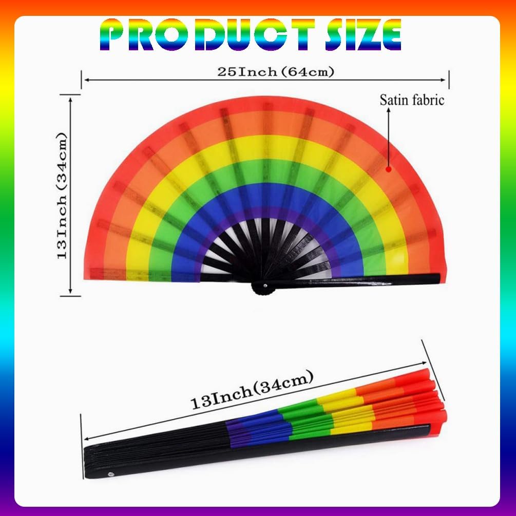 Furimuk Large Pride Rainbow Fan Rave Folding Hand Fans for Pride Day Festival Parade, Party, Dance, Performance Decorations, Cosplay Costume Photo Props image 2