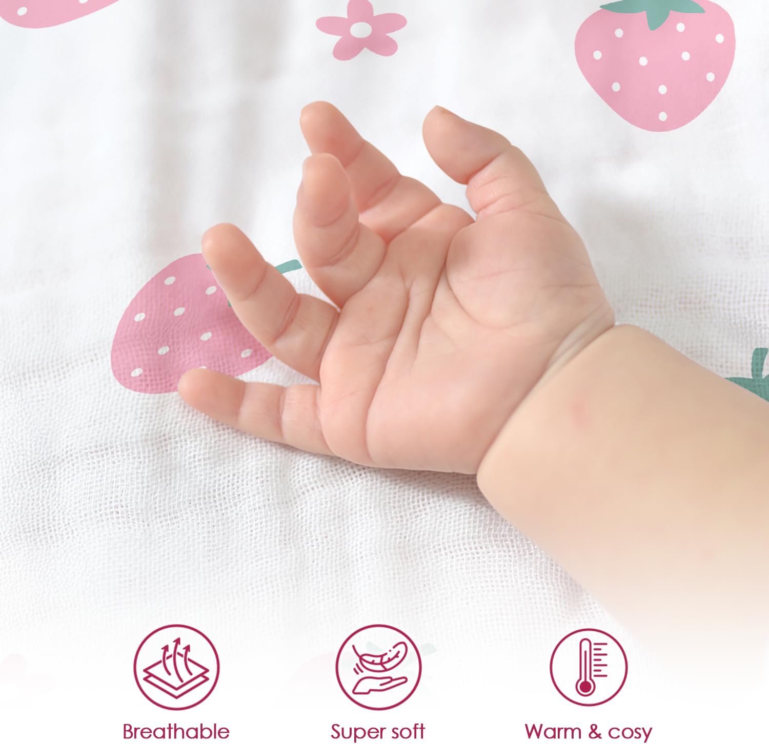 Strawberry Baby Blankets for Girls, Soft Nursery Minky Blankets with Muslin and Dotted Fleece Back 30x40 inches, Receiving Bed Quilt for Newborn, Infants, Toddlers