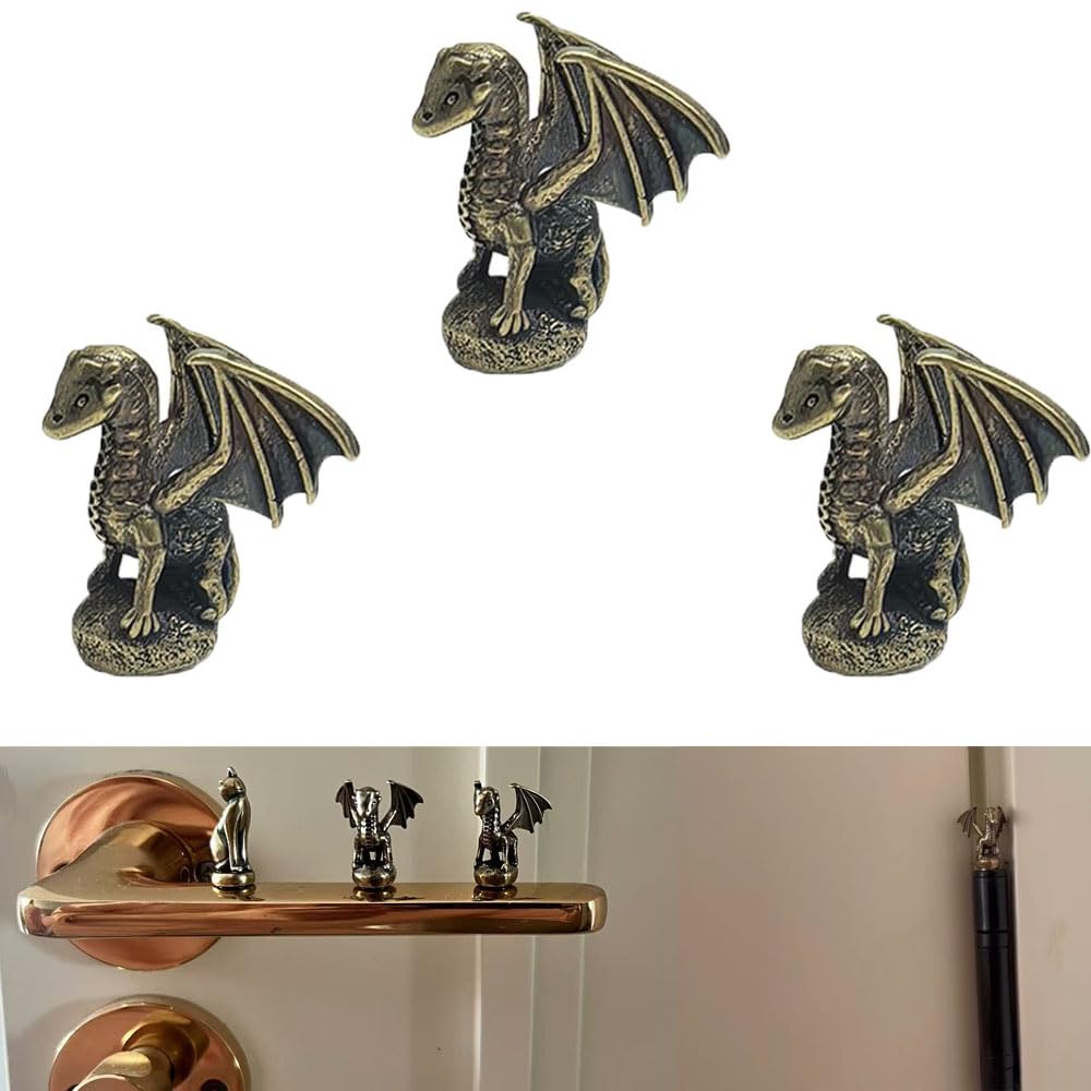 Qingzhuo Dragon Hinge Head Home Decoration, Hinge Heads Decorative Topper, Cat Hinge Caps, Alloy Animal Hinge Head, Magnet Door Hinge Pin Topper Set Of 3 (Dragon)