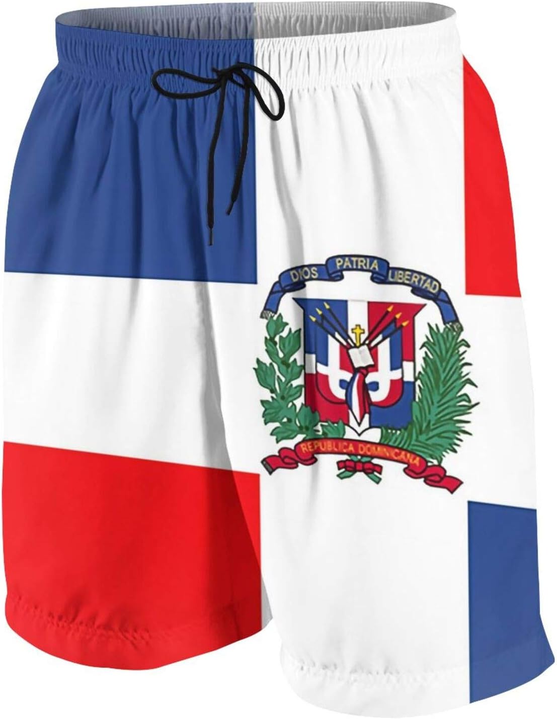 SARA NELL Men's Swim Trunks Dominican Republic Flag Surfing Beach Board Shorts Swimwear White