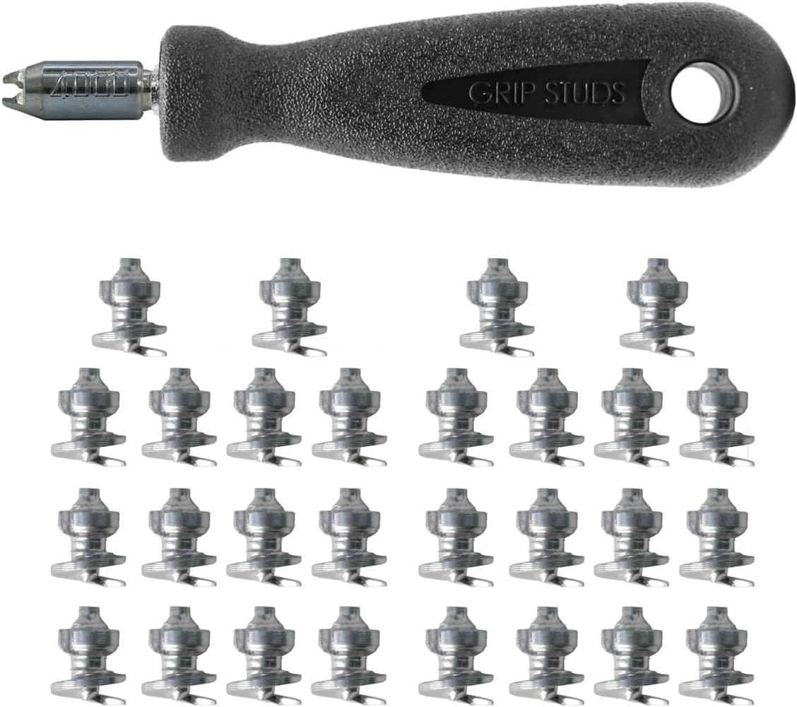 1000-2.2mm Prominence GRIPSTUDS Shoe Studs, Pack of 28 Solid Tungsten Carbide Tipped Screw in Studs for Improved Traction in Shoes or Sandals, Includes Installation Tool