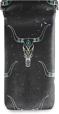 HUSSRITY Eyeglasses Case Bull Skull Sunglasses Pouch Soft PU Leather Squeeze Top Eyeglass Holder Portable Glasses Case For Women Men