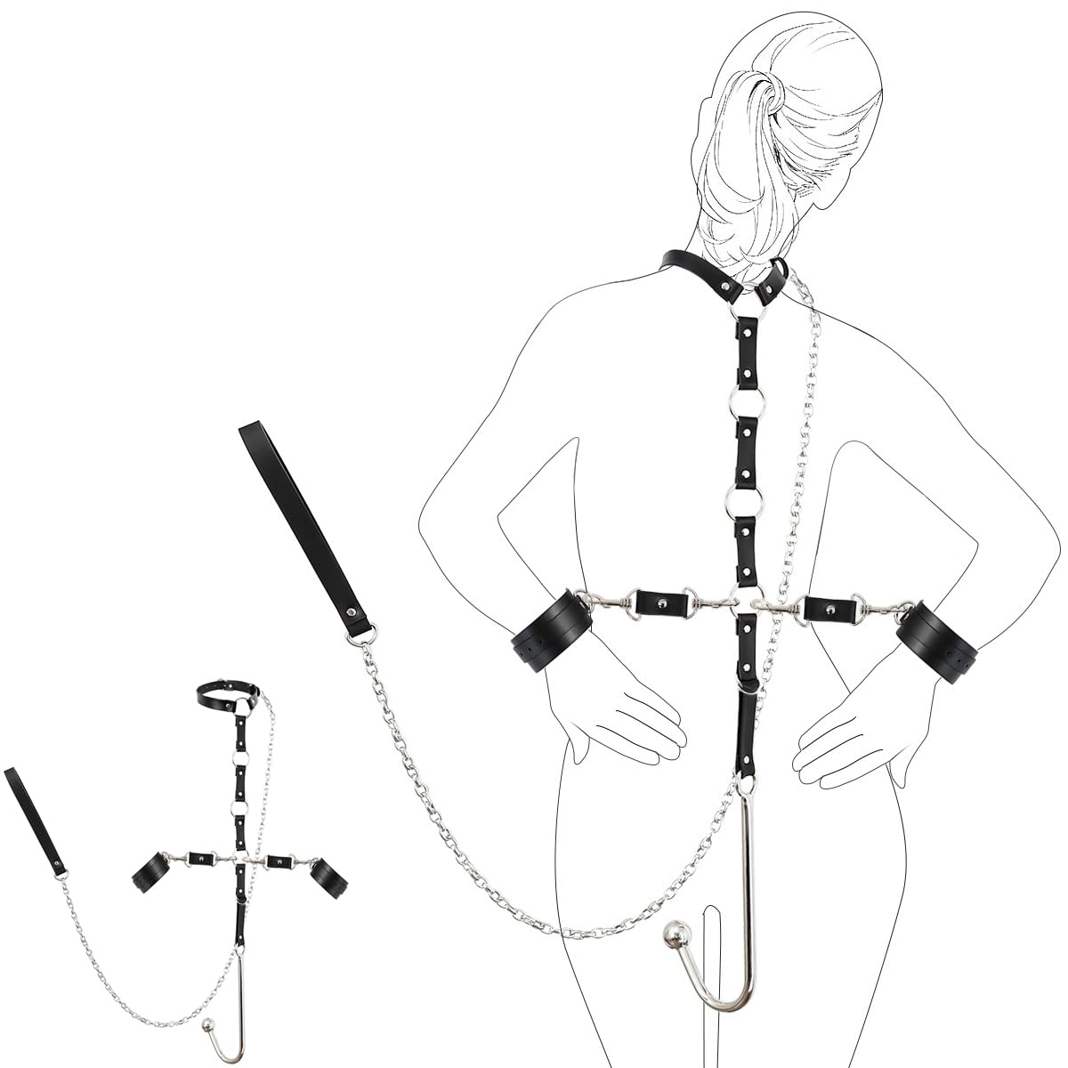 Set bondage complet avec collier, crochet anal et menottes – Kit réglable pour jeux SM intenses – Accessoire BDSM pour couples et passionnés de fétichisme