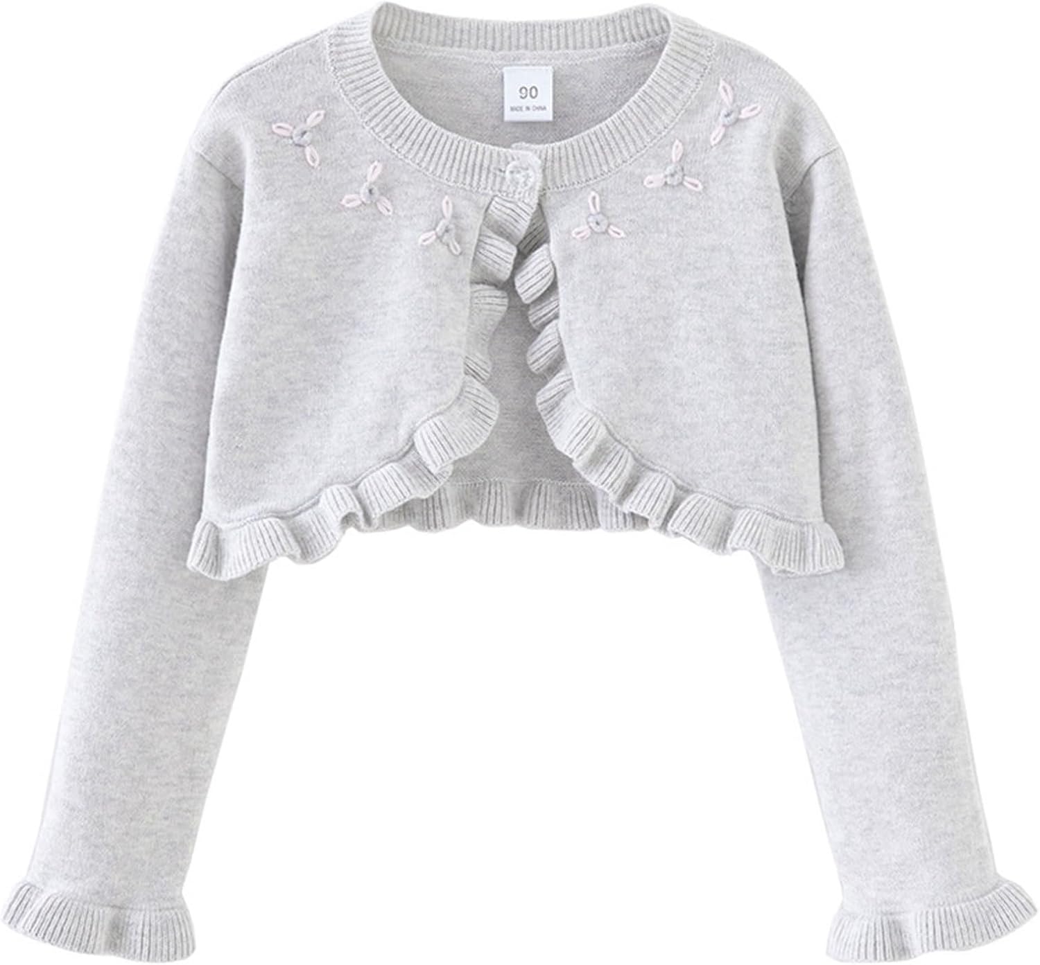 iiniim Toddler Baby Girls Bolero Shrug Sweater Knit Cardigan Long Sleeve Ruffled One Button Outwear Kids Dress Cover Up