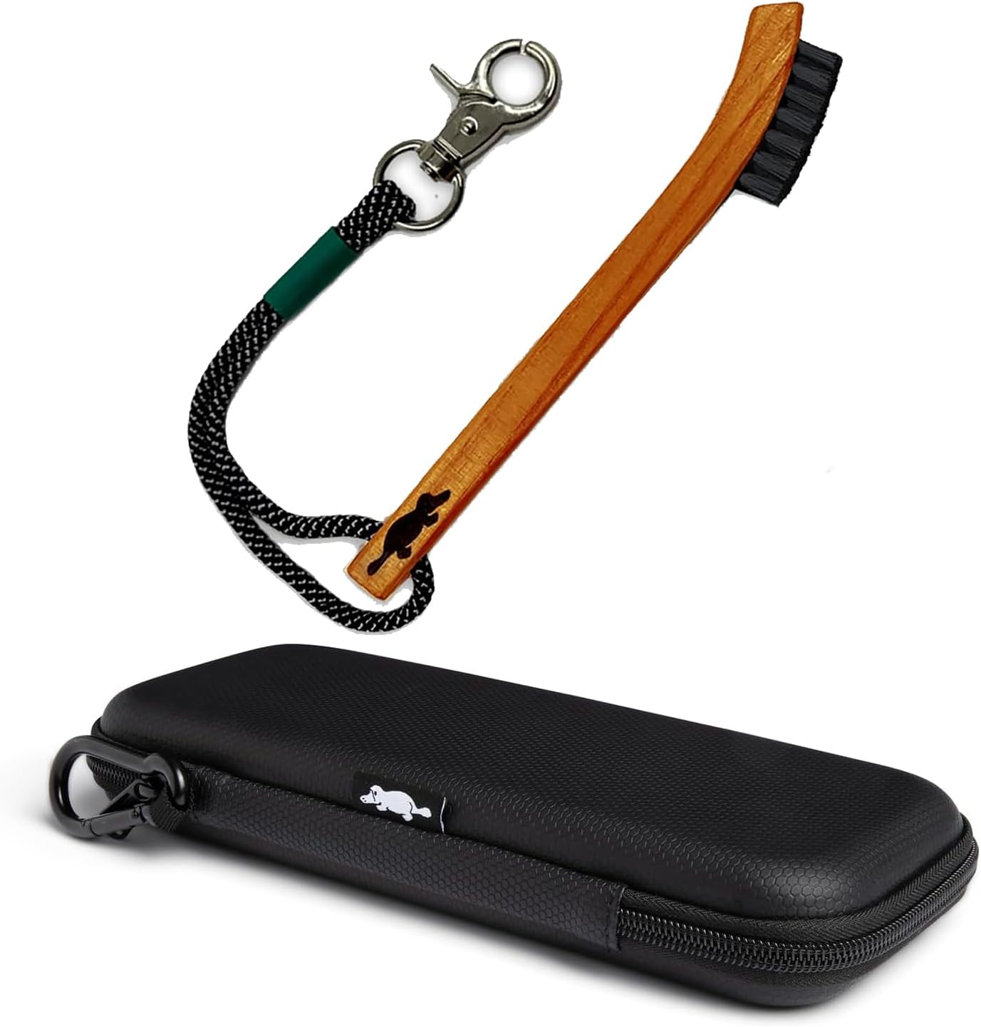 Platypus Golf Co. Golfing Caddie EVA Travel Case Organizer in Black Hexagon with Bamboo Tees & Ball Marker - Hand Reversible Hinging Glove Shaper & Holder & Hickory Wood Golf Club Brush