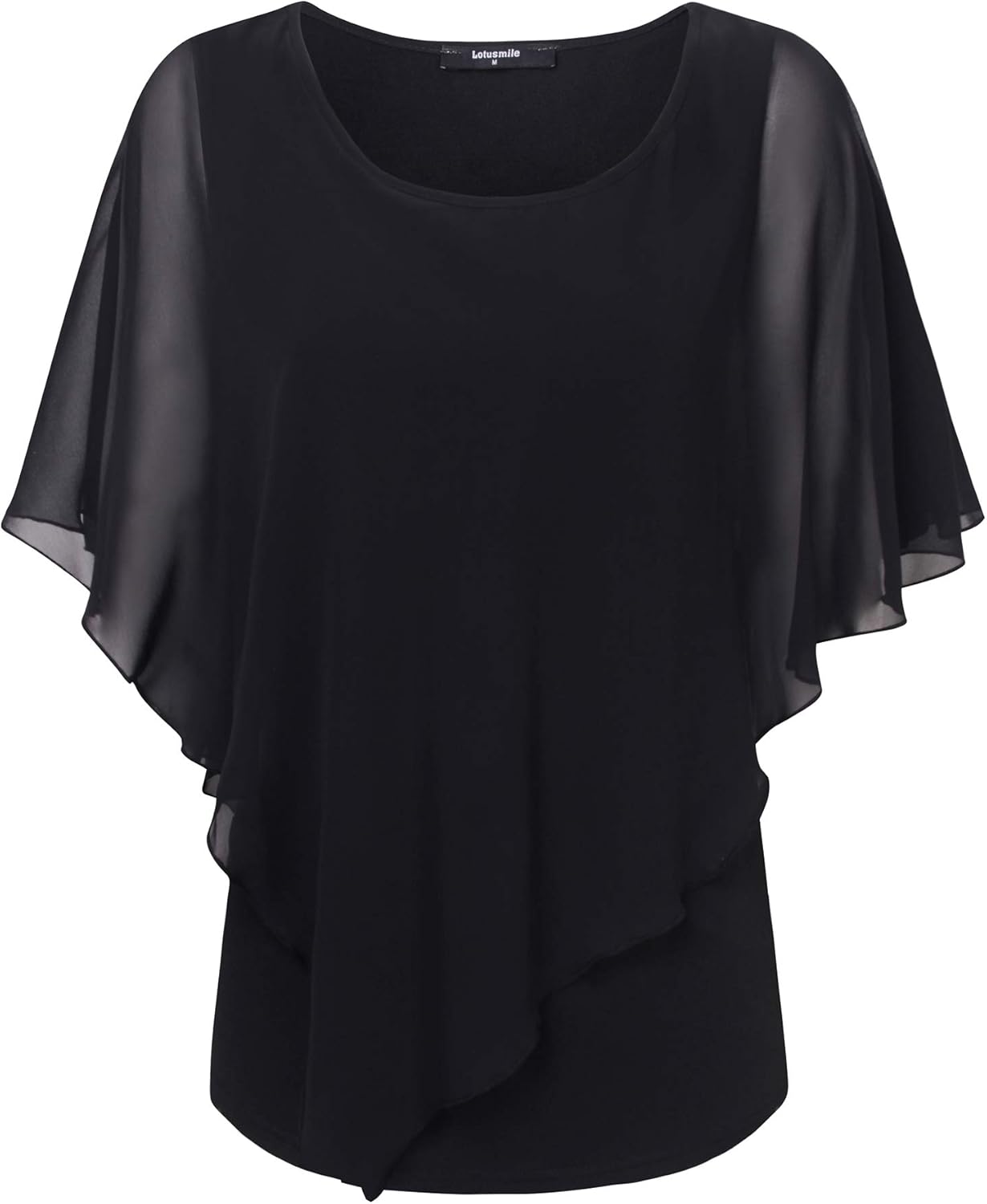 Lotusmile Women's Lightweight Flowy Shirt Double-Layered Printed Chiffon Poncho Blouse Top - Image 3