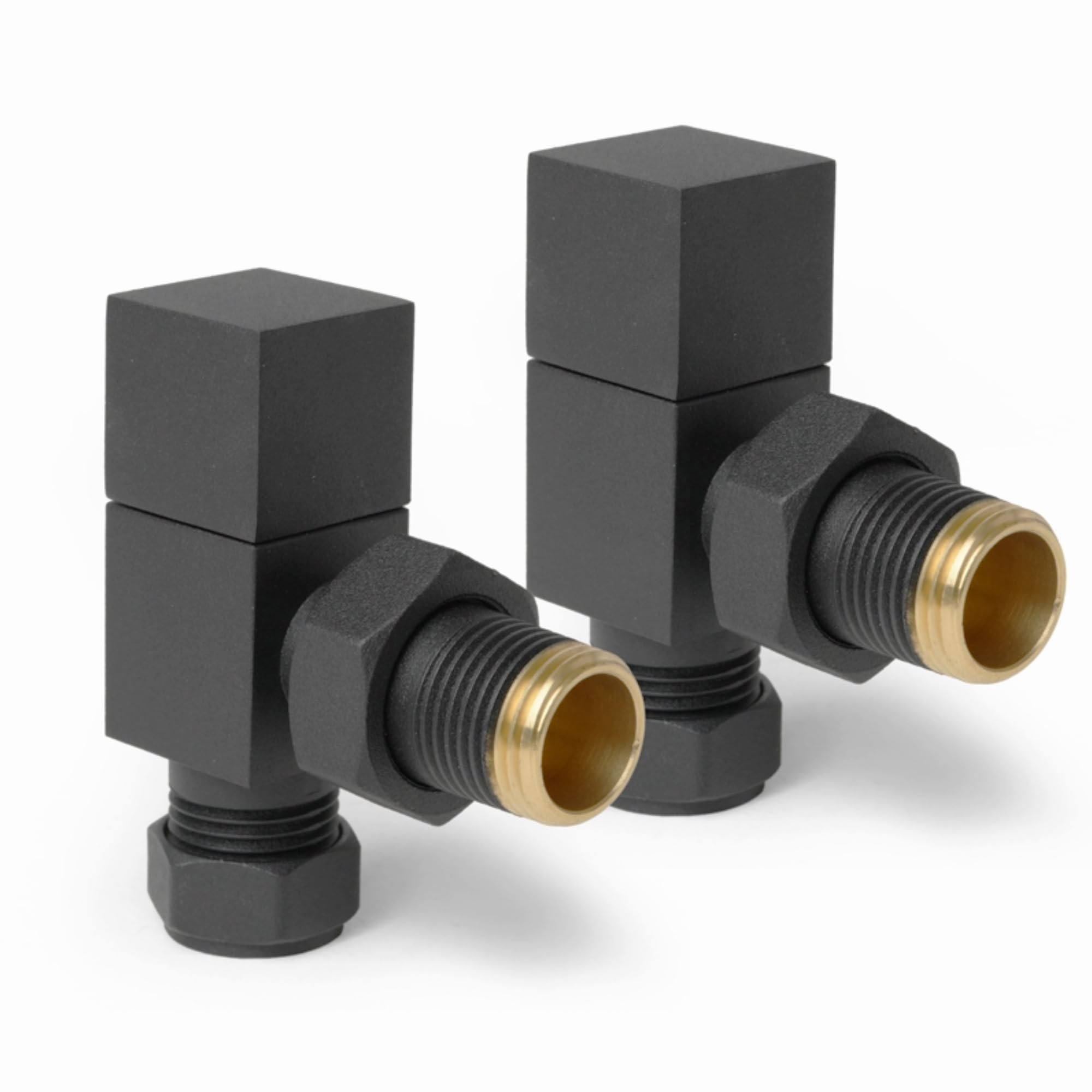 Anthracite Angled Radiator Valves Square Modern Radiator Valves Pair of 15mm x 1/2" (Set of 2) for Heated Towel Rails & Central Heating Radiators Anthracite Radiator Valve Set — image 1