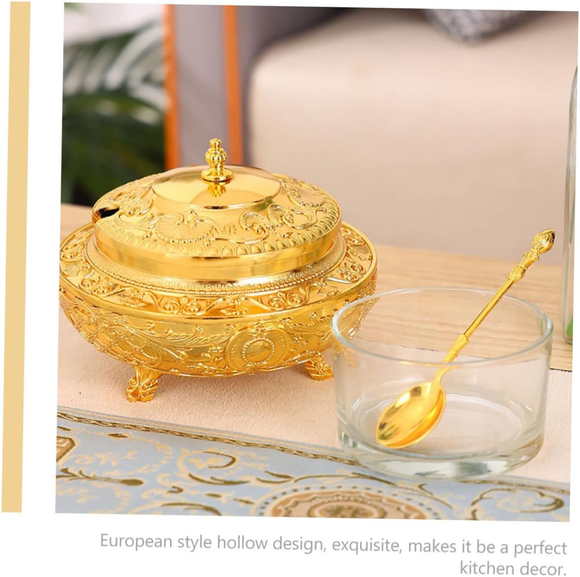 European Style Large Capacity Sealed Condiment Jar with Spoon Vintage Alloy Spice Container Household Sugar and Salt Canister for Kitchen Use