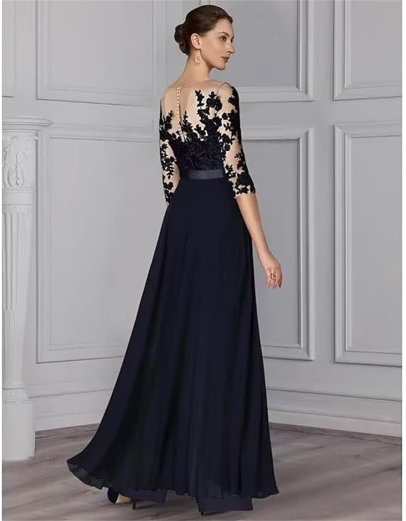 2 Stück Chiffon Hosenanzug Damen Festlich Elegant - Spitze Hochzeit Jumpsuits 3/4 Ärmel Mutter der Braut Hosenanzüge