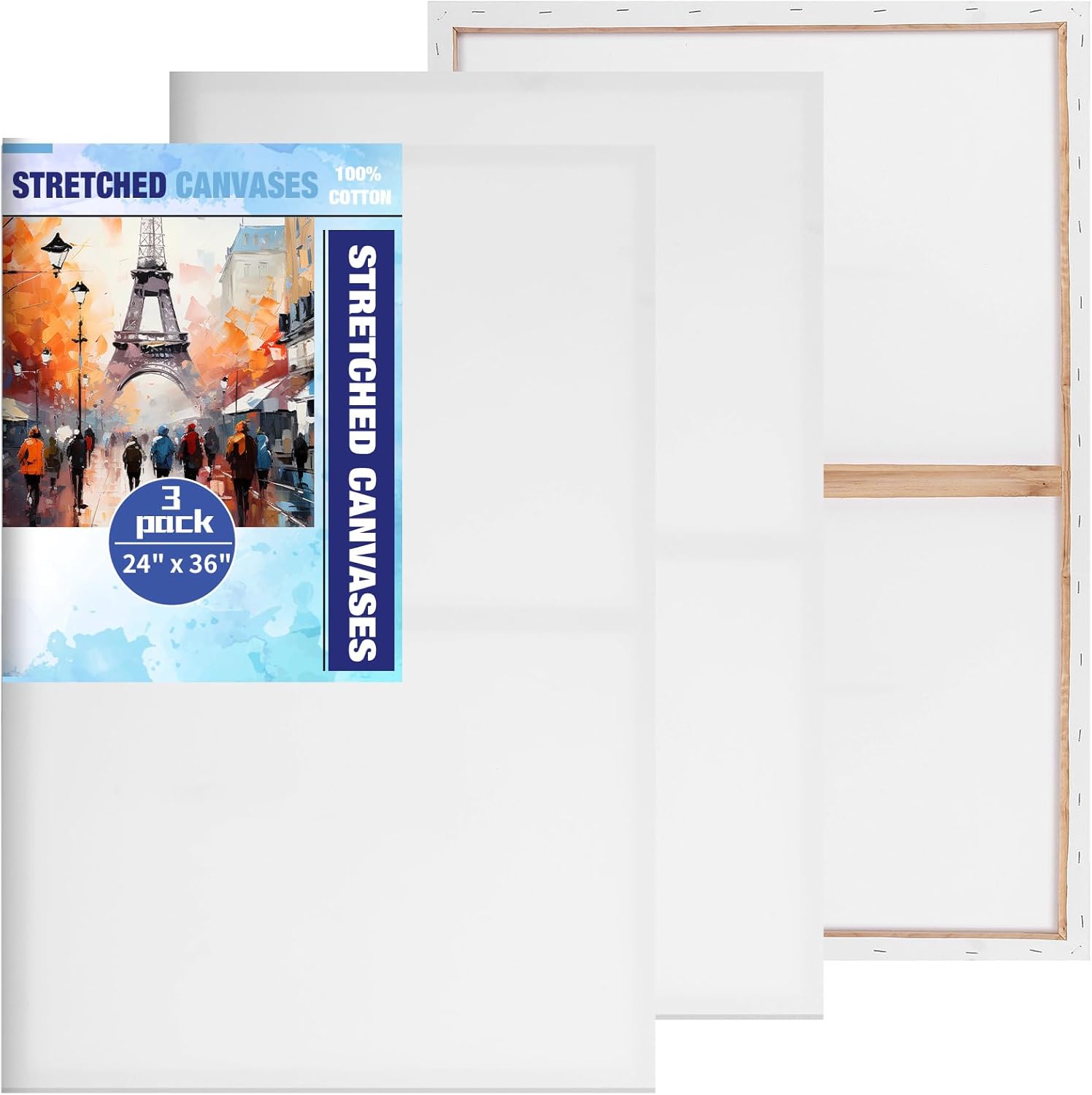 3 pack stretched canvases for painting 24" x 36" large 100% cotton rectangular canvases big stretched white blank canvas for acrylics, oils & other painting media, for beginner and artist 24" x 36" 3