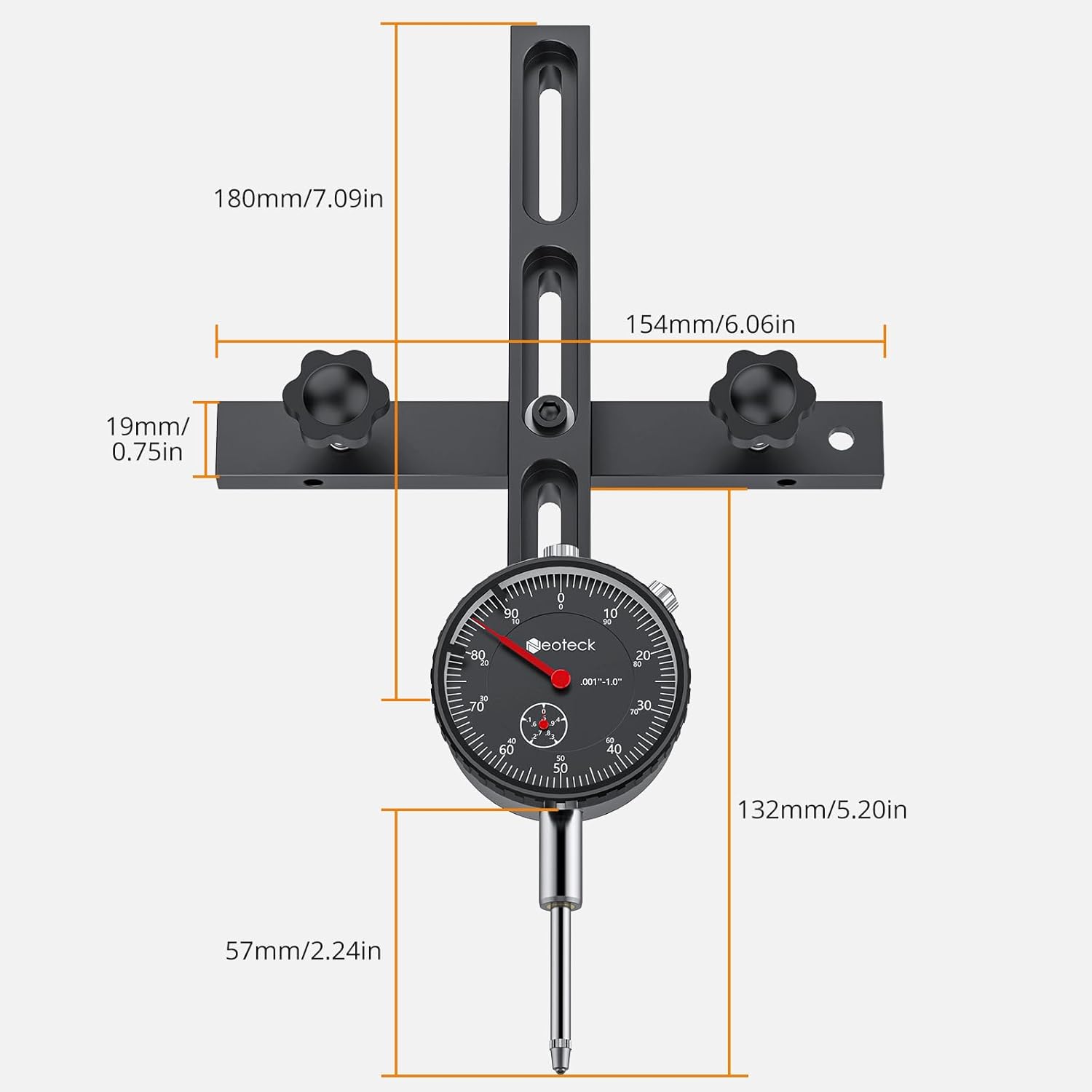 Neoteck 0-1"/0.001" Dial Indicator Table Saw Gauge Suitable for Table Saws with a Groove Width of 3/4" (19mm) or More for Aligning and Calibrating in Workshop,Machinery,Band Saw and Drill Press-Black