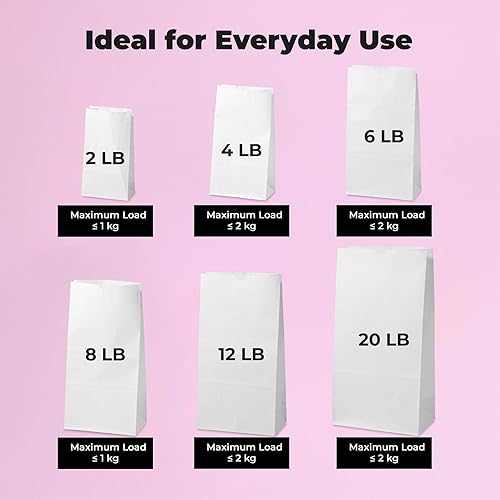 Miniatura 7 de Fit Meal Prep Paquete de 200 bolsas de almuerzo de papel blanco de 6 libras, 11 x 6 x 3.5 pulgadas, bolsas de papel blanco de primera calidad a