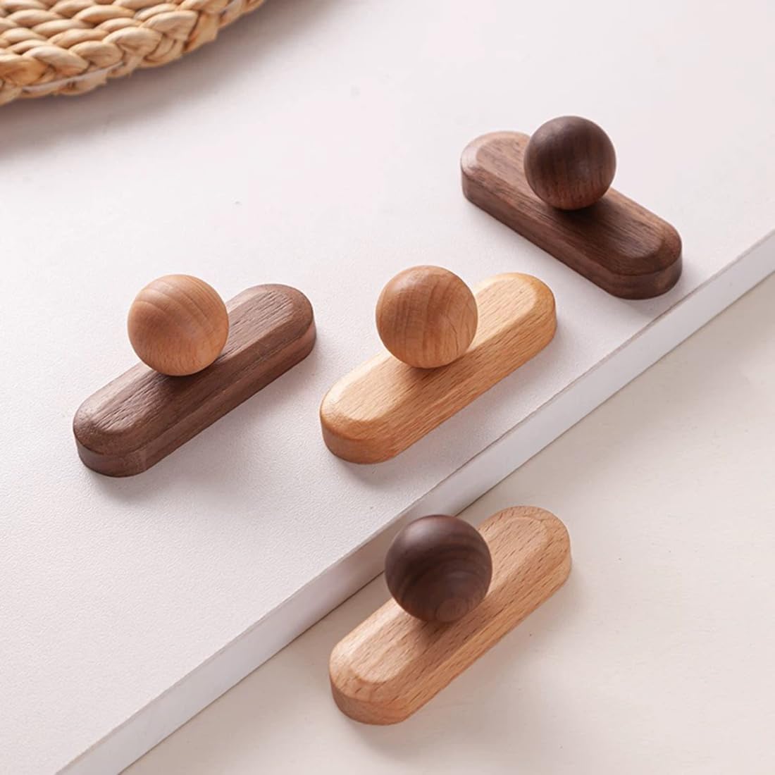 SYZOW 6 Piece Wooden Cabinet Handles, Wooden Pulls for Dressers, Modern Kitchen Furniture Pulls (A, Single Hole)