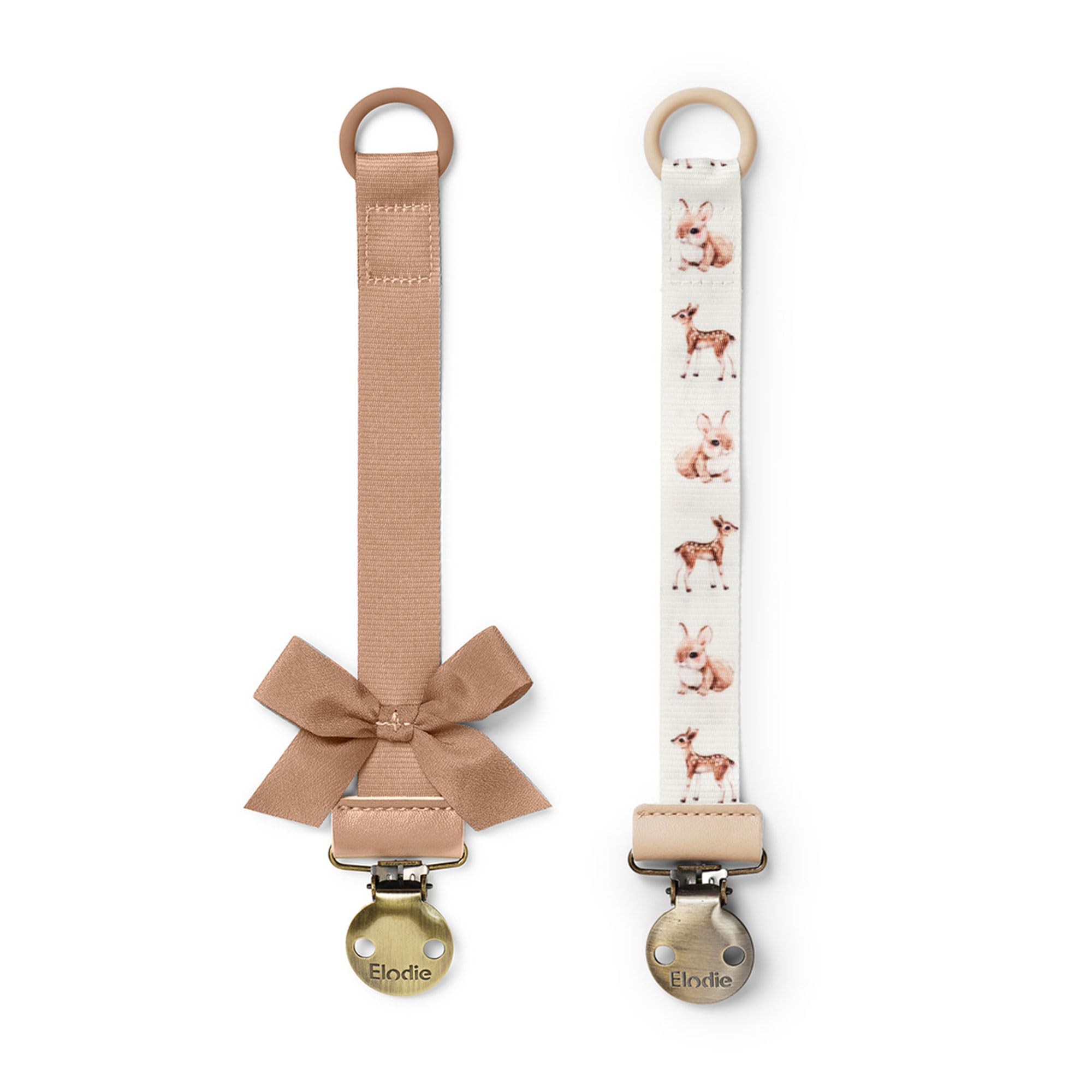 Elodie Details Schnullerkette 2er Pack, aus Stoff und Edelstahl Clip, für Baby Junge und Mädchen, Universal Silikonring, Passend für Alle Schnuller - Fairytale Friends/Terracotta
