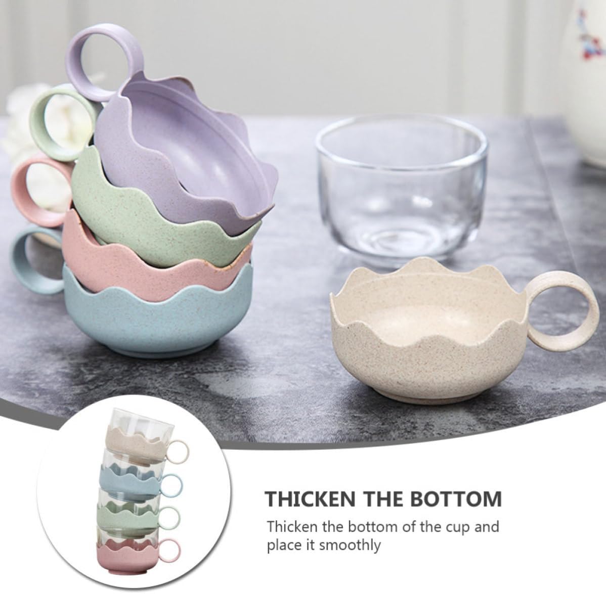Kichvoe 4pcs Heat-proof Glass Mugs with Handle for Drinking, Thickened round Cups with Smooth Rim, Handy Design for Home Beverage Use and Tea Random Color