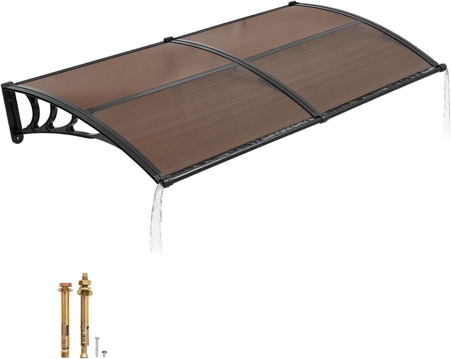VEVOR Front Door Canopy 965 x 1987 mm, Pent Arch Canopy, Pent Canopy with Drainage & ABS Bracket, Rain, Snow & Sun Protection, Polycarbonate Door Canopy for Porch & Patio, Brown