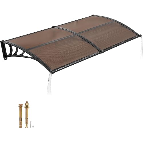 VEVOR Awnings for Door Entrance, 38" x 78" Window Door Awning Canopy Exterior with Drainage & ABS Bracket, Polycarbonate Cover Patio Door Awnings for Sun, UV, Rain, Snow Protection（Brown）
