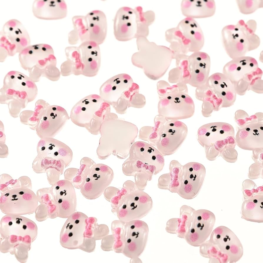 3dネイルパーツ うさぎ いちご リボン ネイルパーツ デコパーツ ミニチュア デコパーツ うさぎ リボン アイボリー 10mm 動物 200個 3D