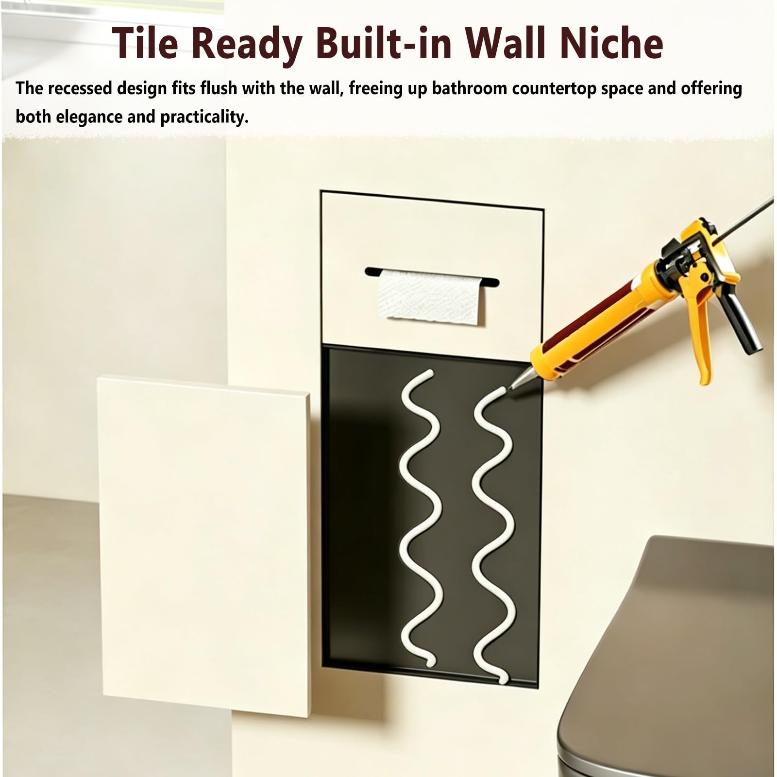 Portarrollos de Papel Higiénico Empotrado Nicho Empotrado En La Pared para Remodelación De Baño, Portarrollos De Papel Higiénico Integrado 2 En 1, Listo para Colocar Azulejos