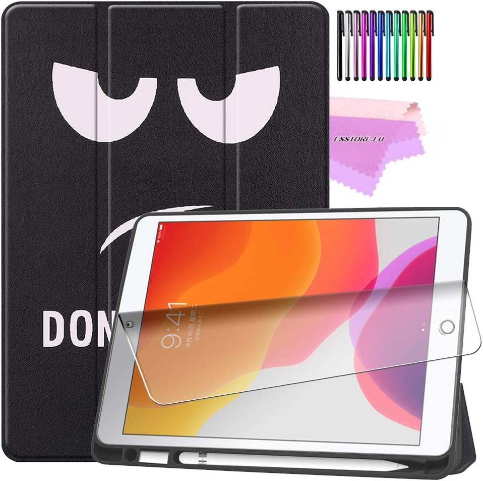 ESSTORE-EU iPad 7th Generation Case, New iPad 10.2 Case 2019 with Pencil Holder, Lightweight Smart Cover with Soft TPU Back [Auto Sleep/Wake][Screen Protector] - Don't Touch Me