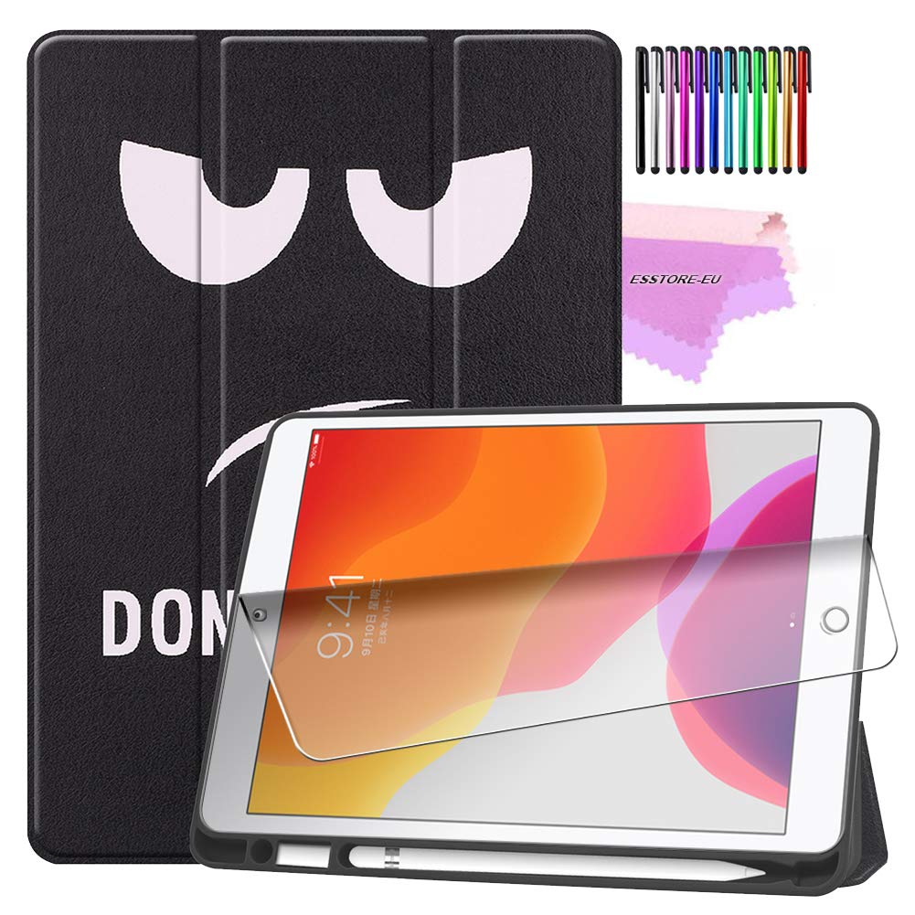 ESSTORE-EU iPad 7th Generation Case, New iPad 10.2 Case 2019 with Pencil Holder, Lightweight Smart Cover with Soft TPU Back [Auto Sleep/Wake][Screen Protector] - Don't Touch Me