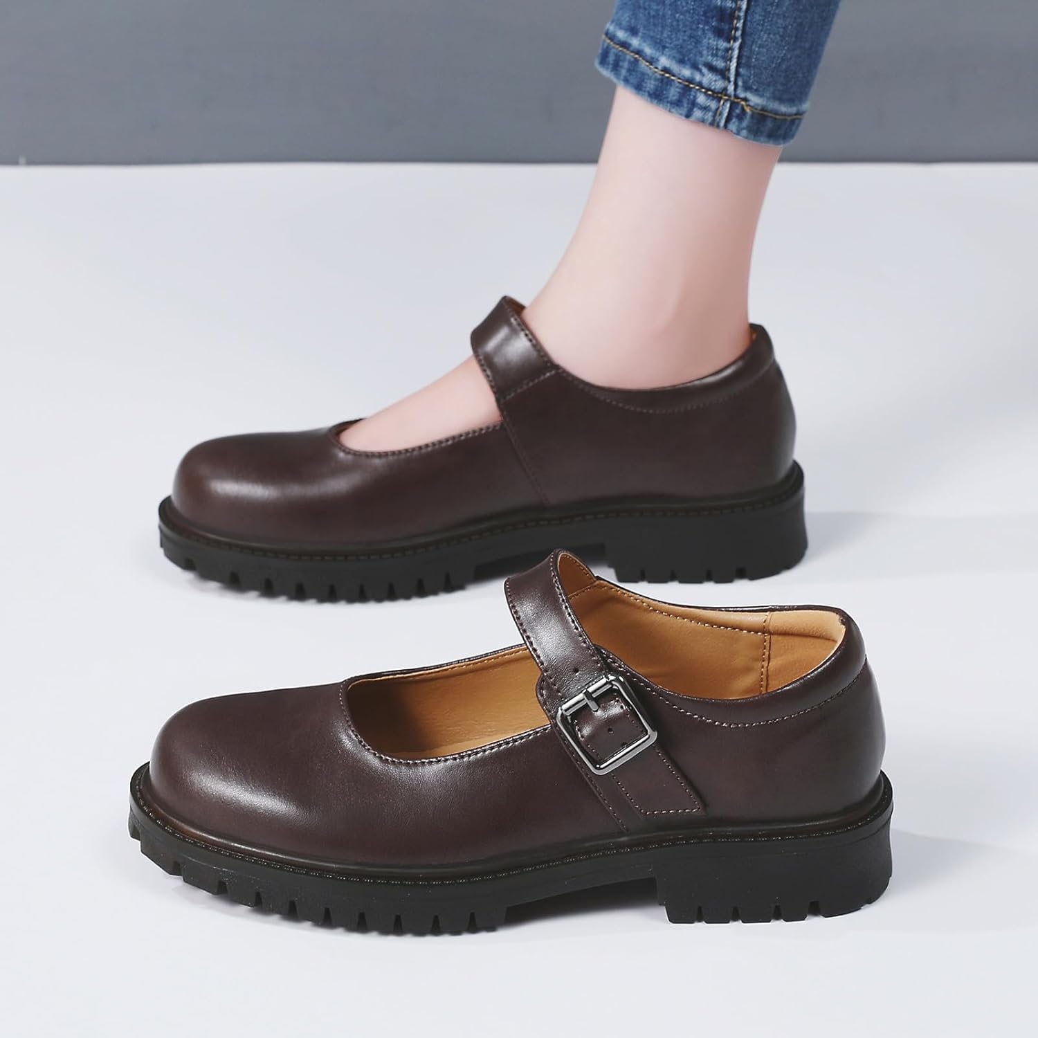 Women's Mary Jane Flats in Black Chunky Comfortable Non-Slip Sole Cute Dressy Design for Casual School or Work for Mary Jane Women Shoes - Image 4