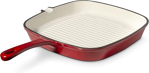 Miniatura 5 de Sartén de hierro fundido esmaltado de 9.5 pulgadas, rojo, Rojo -