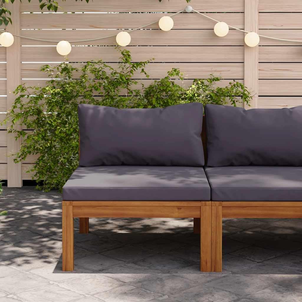 Modern Outdoor Middle Sofa, Solid Acacia Wood Frame, Dark Grey Cushions, 27.2" Seat Depth, Weather-Resistant Patio Furniture for Balcony, Garden, Terrace