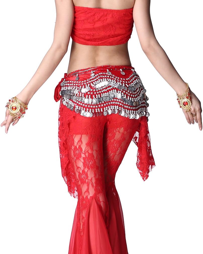 Women's Belly Dance Wave Shape Hip Scarf With Silver Coins - Image 2