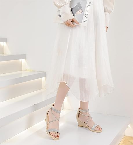 Miniatura 2 de kkdom Sandalias de tacón grueso con cremallera y puntera abierta para mujer, zapatos brillantes de tacón bajo