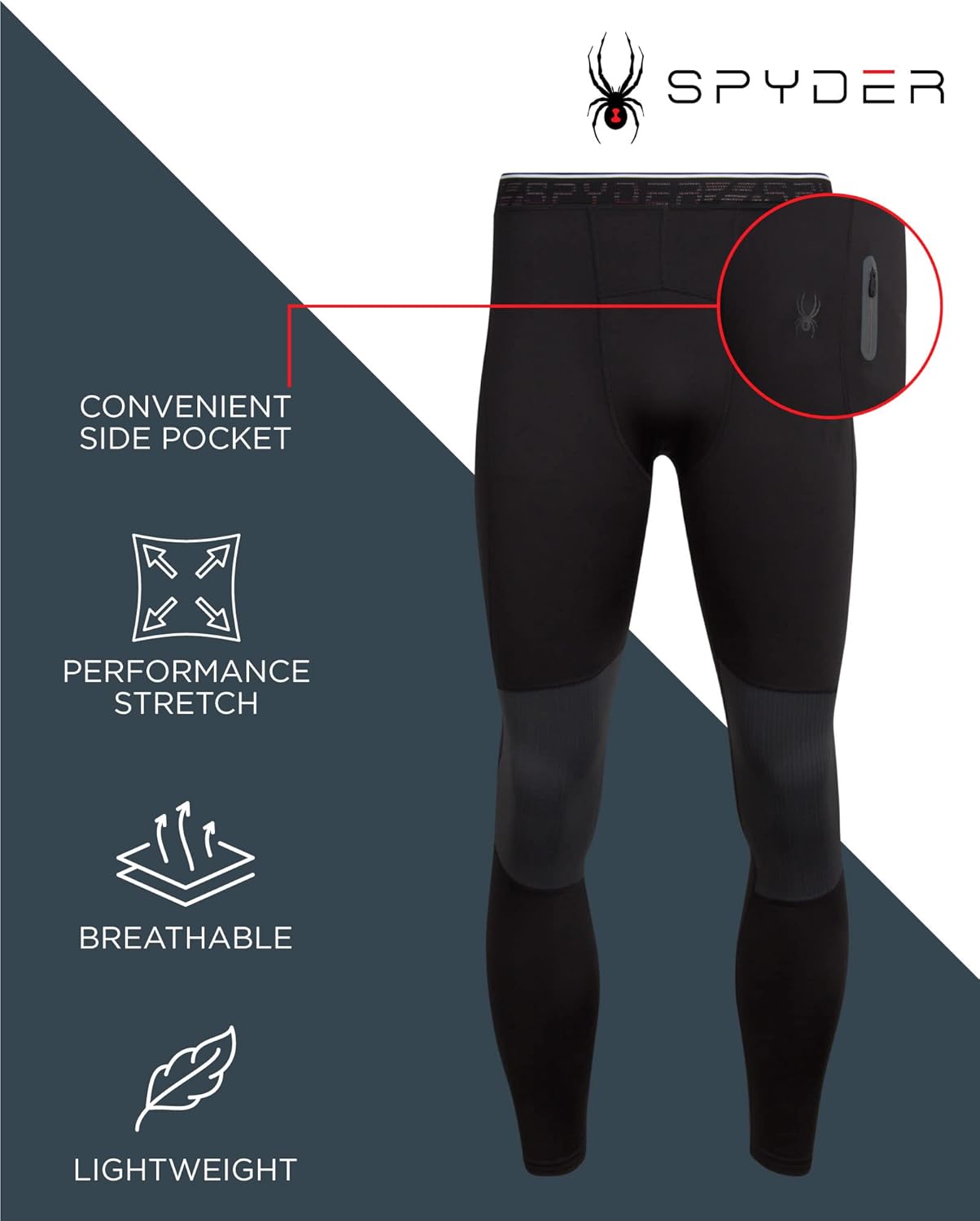 Spyder Men's Compression Leggings – Brushed Fleece Back Performance Tights with Pockets (S-XL) at  Men’s Clothing store
