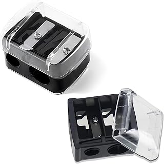 眉ペンシル削り アイライナー削り器 【2個セット】アイブロウペンシルナイフ 2穴設計 眉毛ツール 8mm 11mm対応 ブラック 耐久性のある眉毛ツール 化粧品 環境に優しい (ブラック)