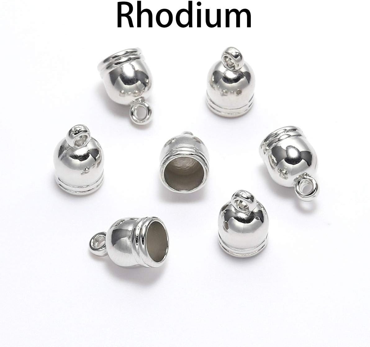 50pcs/lot End Tip Tassel Caps Beads Necklace Round Leather Cord Crimps end Caps Fastener for Jewelry Making Finding DIY Supplies (Rhodium, 14mm - 50pcs)