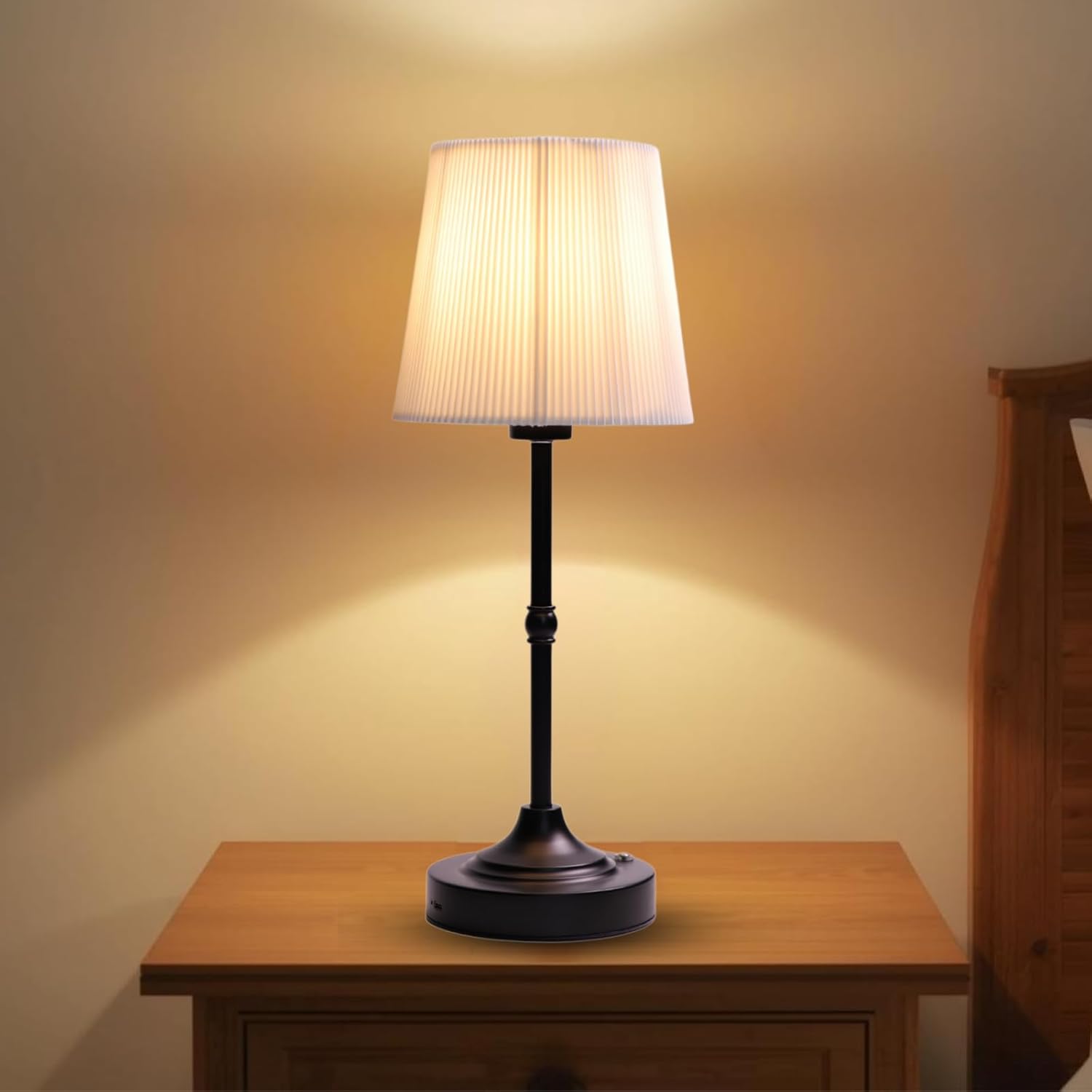 Rechargeable Cordless Table Lamp, Warm Desk Light, Wireless Touch Lamps with Stepless Dimmable Brightness & Fabric Shade for Nightstand Bedside Living Room (Black, Twill) black-2 Twill