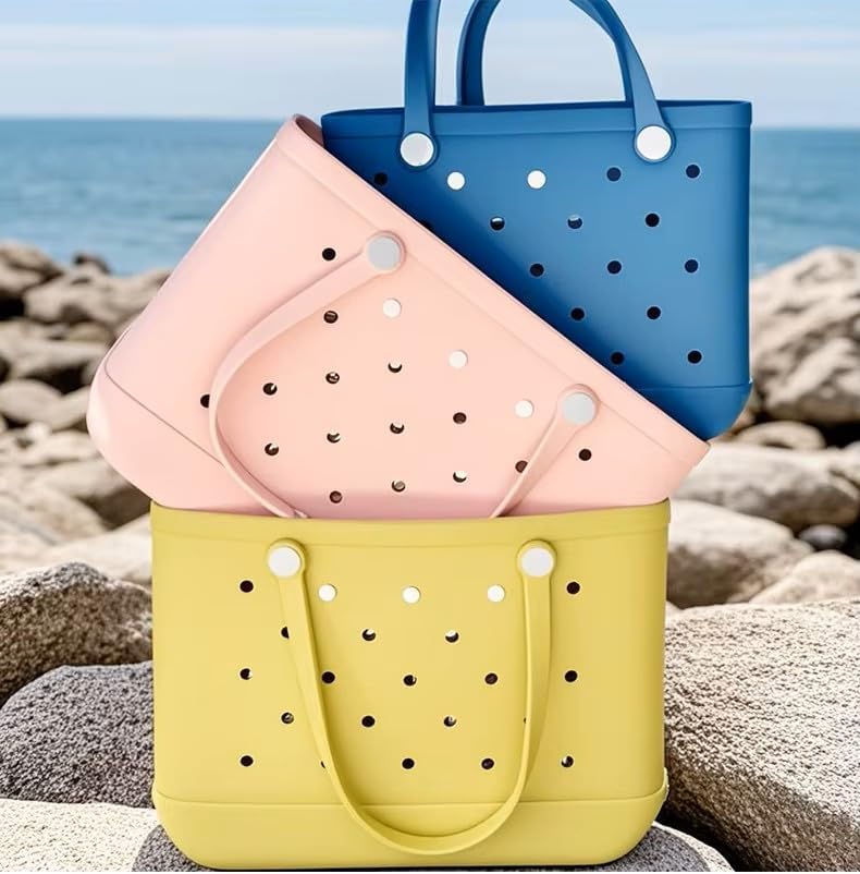 Lake Blue Rubber Beach Bag Beach Tote Bag - Rubber Tote Handbag Waterproof Bags for Women, Travel Totebags for Pool Sports - Image 7