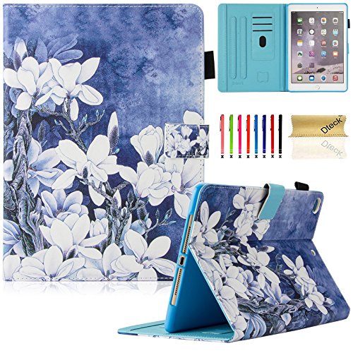 Dteck for iPad 9.7 inch 2017/2018 Auto Wake/Sleep Folio Smart Cover Stand Wallet Case, Multi-Angle Viewing, White Flower
