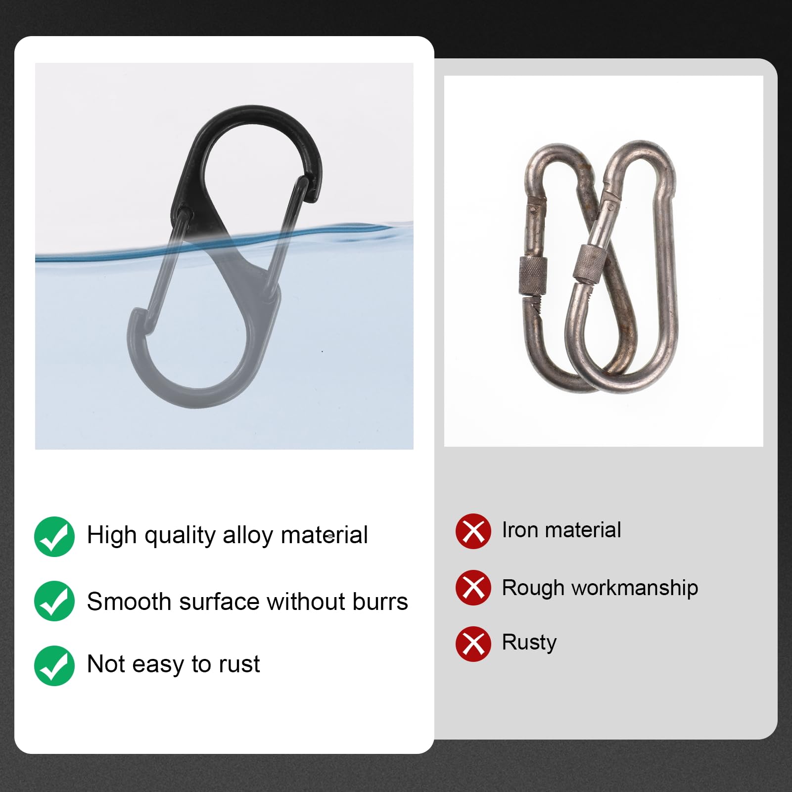 11 Moschettoni A S Neri - 30mm, Lega Di Zinco, Per Escursionismo, Campeggio E Attività Outdoor