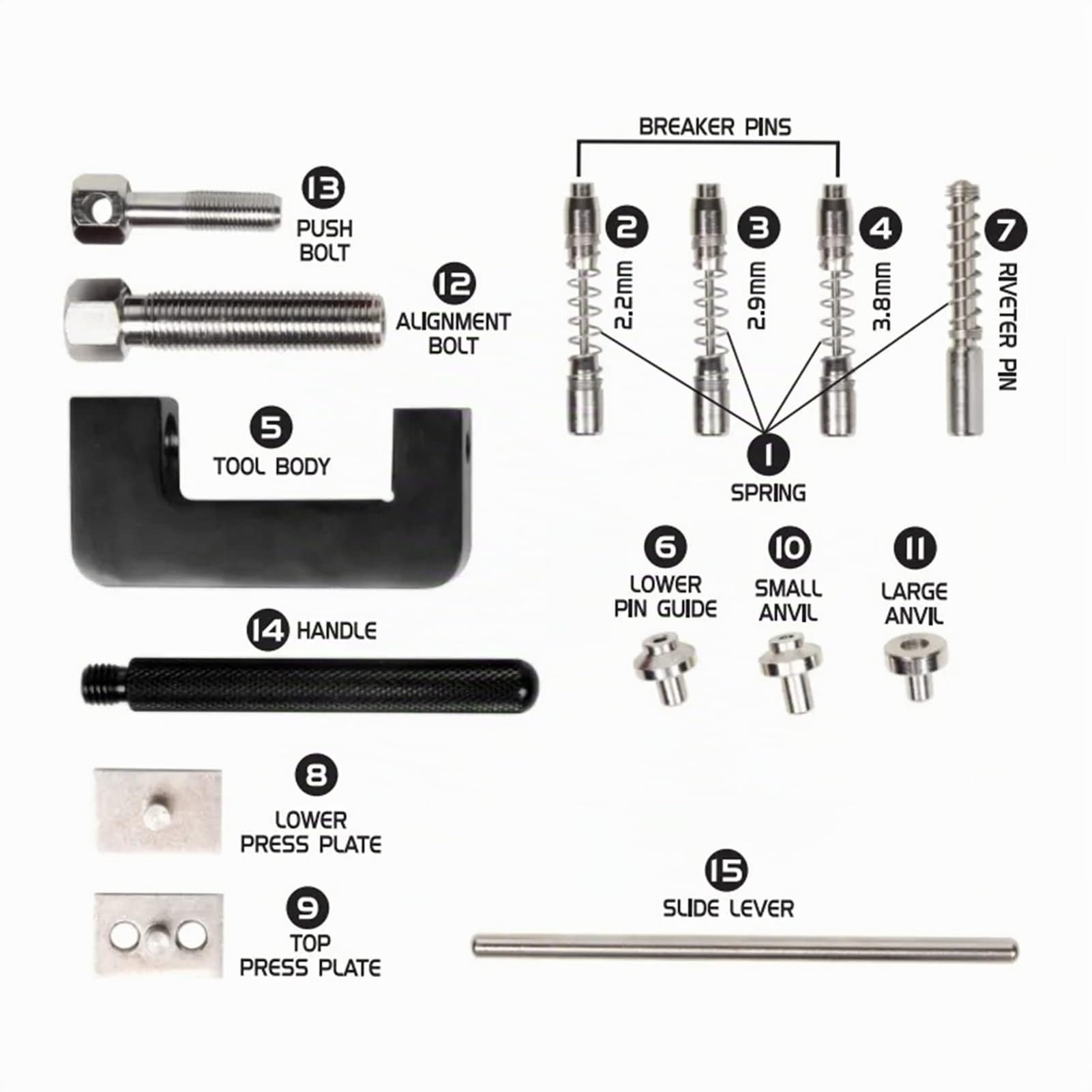 Ensemble D'outils de Rivetage de Chaîne de Disjoncteur, 12 Pièces Ensemble D'outils de Rivetage de Disjoncteur de Chaîne de Moto Universel avec Boîte de Rangement pour VTT Dirt Bike