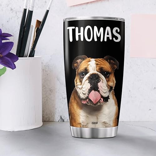 Miniatura 5 de Vaso de café personalizado Bulldog taza de viaje aislada con tapa, nombre personalizado, regalos de Navidad para mujeres, amantes de los perros,