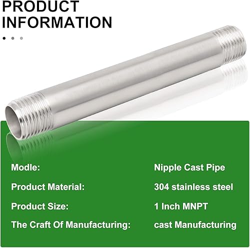 Miniatura 628 de TAISHER 2 accesorios de tubería de acero inoxidable, 1/2 "NPT x 1/2" NPT macho roscado, tubo fundido de pezón de 6 pulgadas de longitud 1.969 in