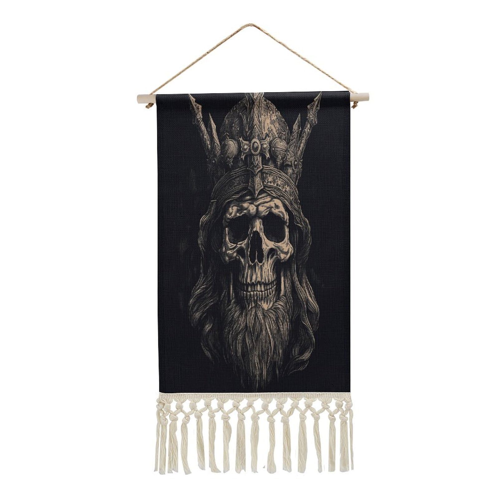 Adfgyerh Style Skull And Ax Tapestry With Tassels Cotton And Linen Hanging Posters, Wall Art For Travel Gift, Wall Tapestry For Office Home Decor Bedroom Living Room Decor